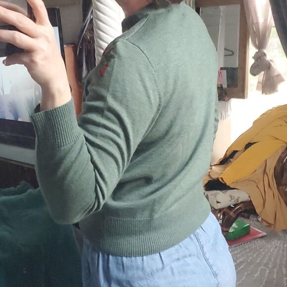 Pendleton 100% Merino Wool Beaded and Embroidered Green Sweater - Picture 8 of 8